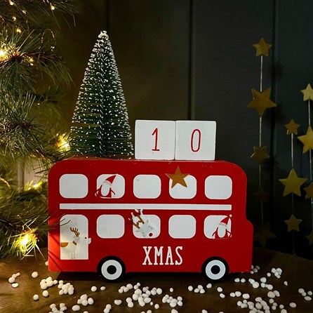 Wooden London Bus Brick Number Advent Xmas Novelty Reusable Advent Countdown Calendar Wooden Bus Design