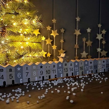 Wooden Star and Houses Christmas Advent Rule Xmas Novelty Reusable Advent Countdown Calendar Wooden Star House Design