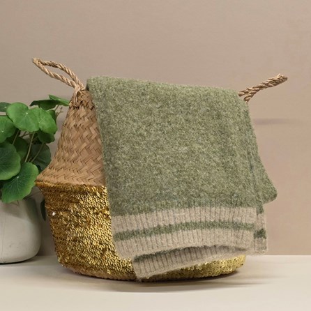 Wool Blend Scarf in Moss Green and Cream Wool Blend Knitted Men's Scarf Women's Scarf Moss Green and Cream