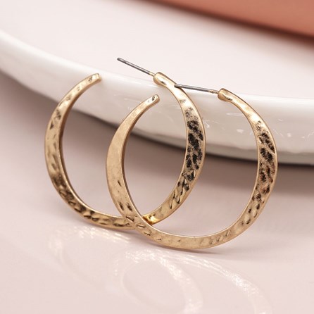 Worn Gold Plated Hammered Hoop Earrings Worn Gold Plated Hammered Hoop Earrings