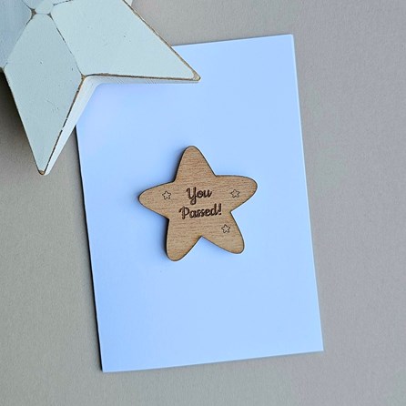 'You Passed!' Wooden Star Token and Card Passed Exams Passed Driving Test Greetings Card Wooden Sentiment Token Wooden Keepsake Gift
