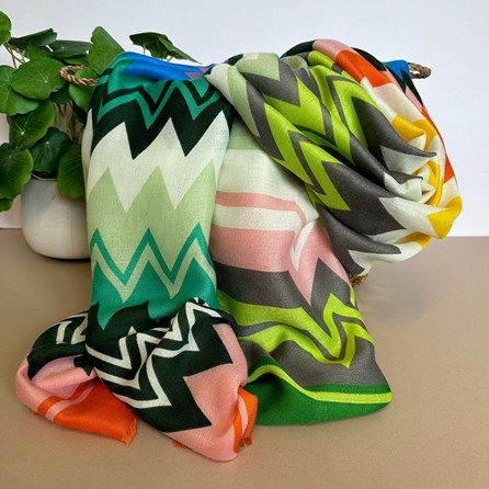 Zigzag Print Scarf Gifts For Women Scarves And Accessories Zigzag Print Scarf Multi Coloured Vibrant And Super Soft