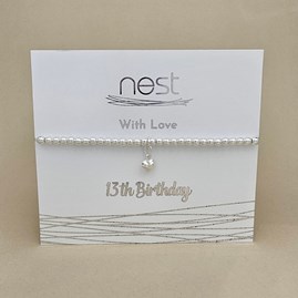 Beaded Bracelet Carded Bracelet Sentiment Age Milestone 13 Heart Silver Plated Jewellery '13th Birthday' Beaded Charm Bracelet