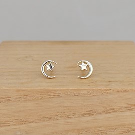Gifts For Eid Sterling Silver Earrings Sterling Silver Jewellery Moon And Star Earrings 18ct Gold-Plated Moon and Star Stud Earrings