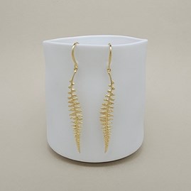18ct Gold Plate 925 Silver Fern Frond Hook Earrings