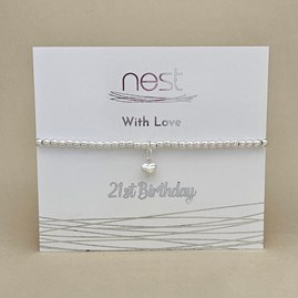 Beaded Bracelet Carded Bracelet Sentiment Age Milestone 21 Heart Silver Plated Jewellery '21st Birthday' Beaded Charm Bracelet