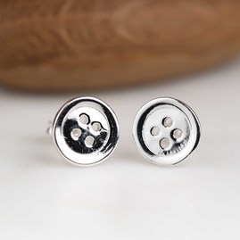 Polished Solid Silver Button Stud Earrings