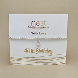 Beaded Bracelet Carded Bracelet Sentiment Age Milestone 40 Heart Silver Plated Jewellery '40th Birthday' Beaded Charm Bracelet