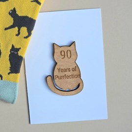 '90 Years of Purrfection' Cat Token and Birthday Card