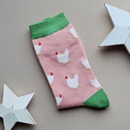 Ladies socks bamboo socks chickens dusky pink one size Bamboo Chickens Socks in Dusky Pink