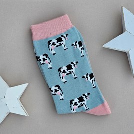 Ladies socks bamboo socks cows duck egg one size Bamboo Cows Socks in Duck Egg