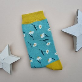 Ladies socks bamboo socks daisies aqua green one size Bamboo Daisies Socks in Aqua Green