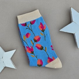 Bamboo Ditsy Flowers Socks in Sky Blue
