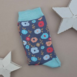 Bamboo Floral Pattern Socks in Dark Blue