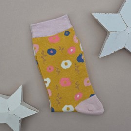 Ladies socks bamboo socks floral pattern yellow one size Bamboo Floral Pattern Socks in Yellow