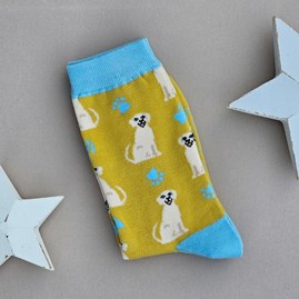 Ladies socks bamboo socks happy labradors yellow one size Bamboo Happy Labradors Socks in Yellow