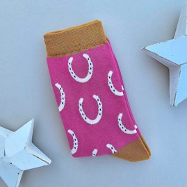 Bamboo Horseshoes Socks in Hot Pink