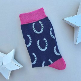 Bamboo Horseshoes Socks in Navy Blue