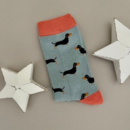 Ladies socks bamboo socks little sausage dogs duck egg one size Bamboo Little Sausage Dogs Socks in Duck Egg