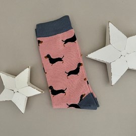 Ladies socks bamboo socks little sausage dogs dusky pink one size Bamboo Little Sausage Dogs Socks in Dusky Pink
