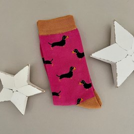 Ladies socks bamboo socks little sausage dogs hot pink one size Bamboo Little Sausage Dogs Socks in Hot Pink