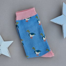 Bamboo Mallard Ducks Socks in Blue
