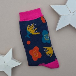 Bamboo Modern Floral Socks in Navy Blue