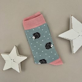 Bamboo Sleepy Hedgehog Socks in Duck Egg