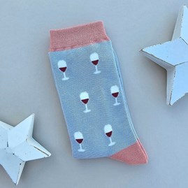 Ladies socks bamboo socks wine glass silver one size Bamboo Wine Glass Socks in Silver