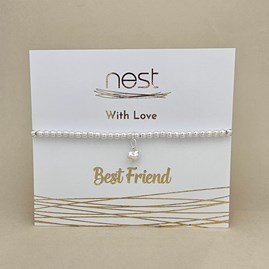 Beaded Bracelet Carded Bracelet Sentiment Relative Best Friend Heart Silver Plated Jewellery 'Best Friend' Beaded Charm Bracelet