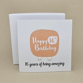 Boxed 16th Birthday Heart Stud Earrings Card