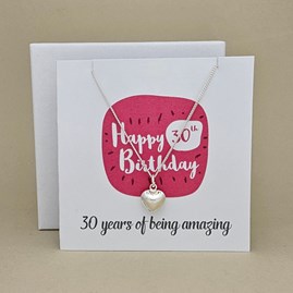 Boxed 30th Birthday Heart Necklace Card