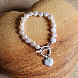 Cream Freshwater Pearl Heart Charm Bracelet