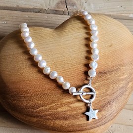 Cream Freshwater Pearl Star Charm Necklace