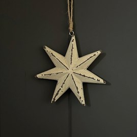 Cream Rustic Wooden Star Hanging Decoration