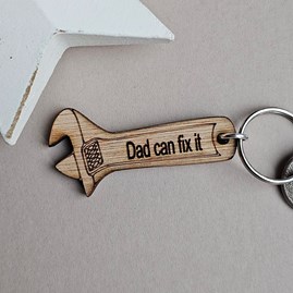 Father's Day Gift Wooden Engraved Keyring Gifts Dad Birthday Gifts 'Dad Can Fix It' Spanner Keyring