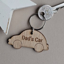 Father's Day Gift Wooden Engraved Keyring Gifts Dad Birthday Gifts 'Dad’s Car' Engraved Wooden Keyring