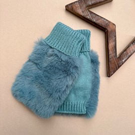 Faux Fur Fingerless Gloves in Blue
