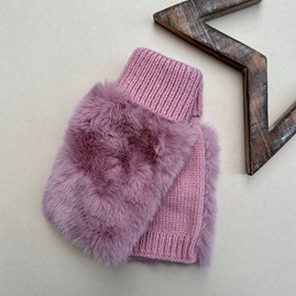 Faux Fur Fingerless Gloves in Pink