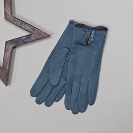 Faux Suede Touch Screen Button Gloves in Duck Egg