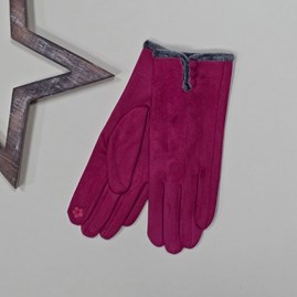 Faux Suede Touch Screen Button Gloves in Fuchsia Pink