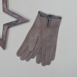Faux Suede Touch Screen Button Gloves in Mocha