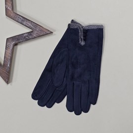 Faux Suede Touch Screen Button Gloves in Navy Blue