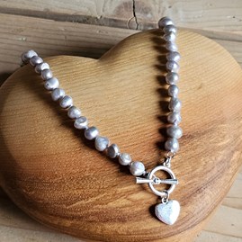 Grey Freshwater Pearl Heart Charm Necklace
