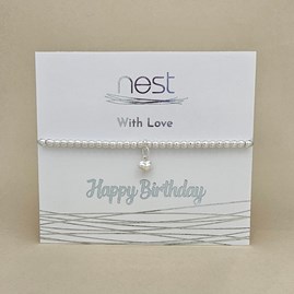 Beaded Bracelet Carded Bracelet Sentiment Happy Birthday Heart Silver Plated Jewellery 'Happy Birthday' Beaded Charm Bracelet