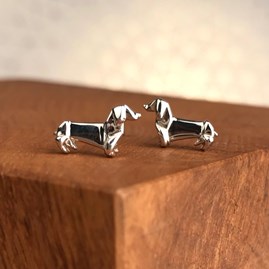 Solid Silver Origami Dachshund Earrings