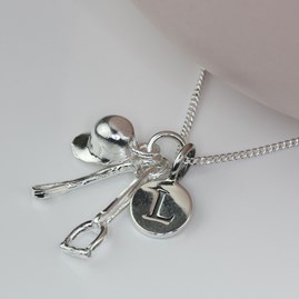 Personalised Riding Hat, Crop And Stirrup Necklace