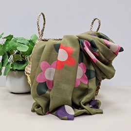 Large Flowers Scarf in Moss Green