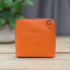 Leather Cross Body Handbag in Bright Orange