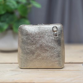 Leather Cross Body Handbag in Metallic Gold